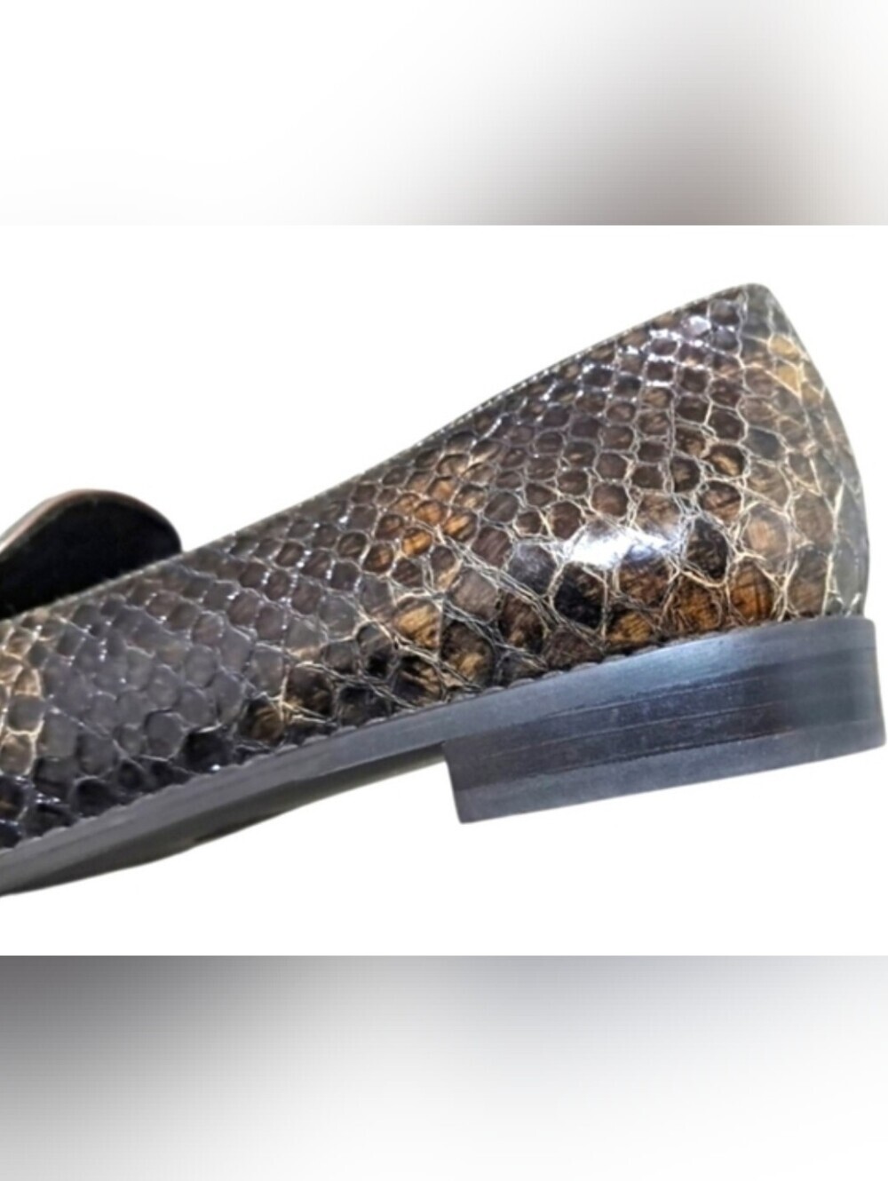 Stuart Weitzman Black and Brown Snakeskin Loafers Womens 9M - Picture 8 of 16